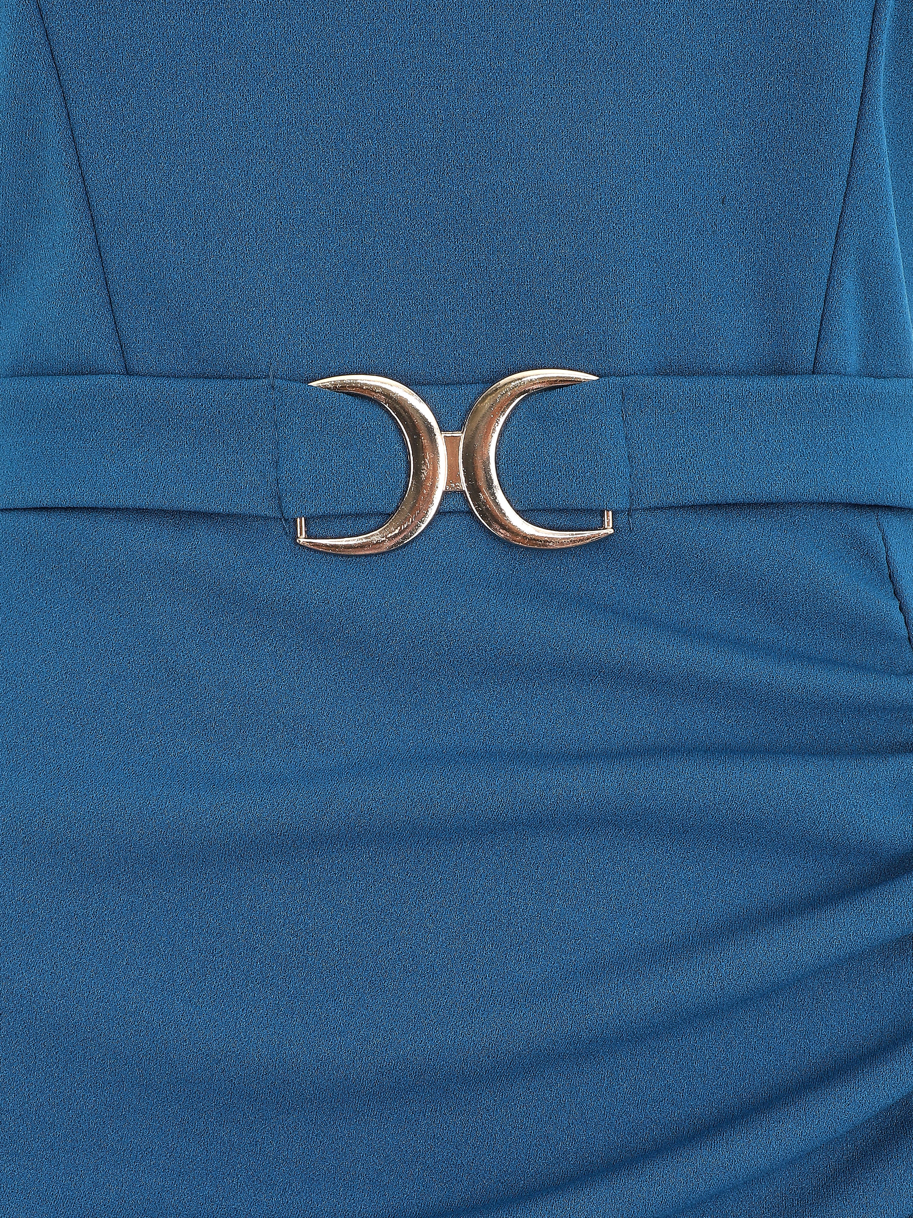 Robe drapée à bretelles et boucle - Bleu - 4