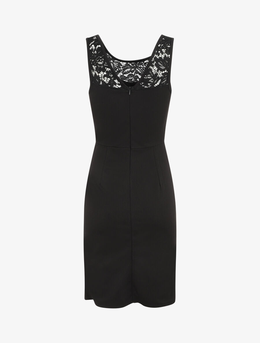 Robe fourreau et dentelle - Noir - 2
