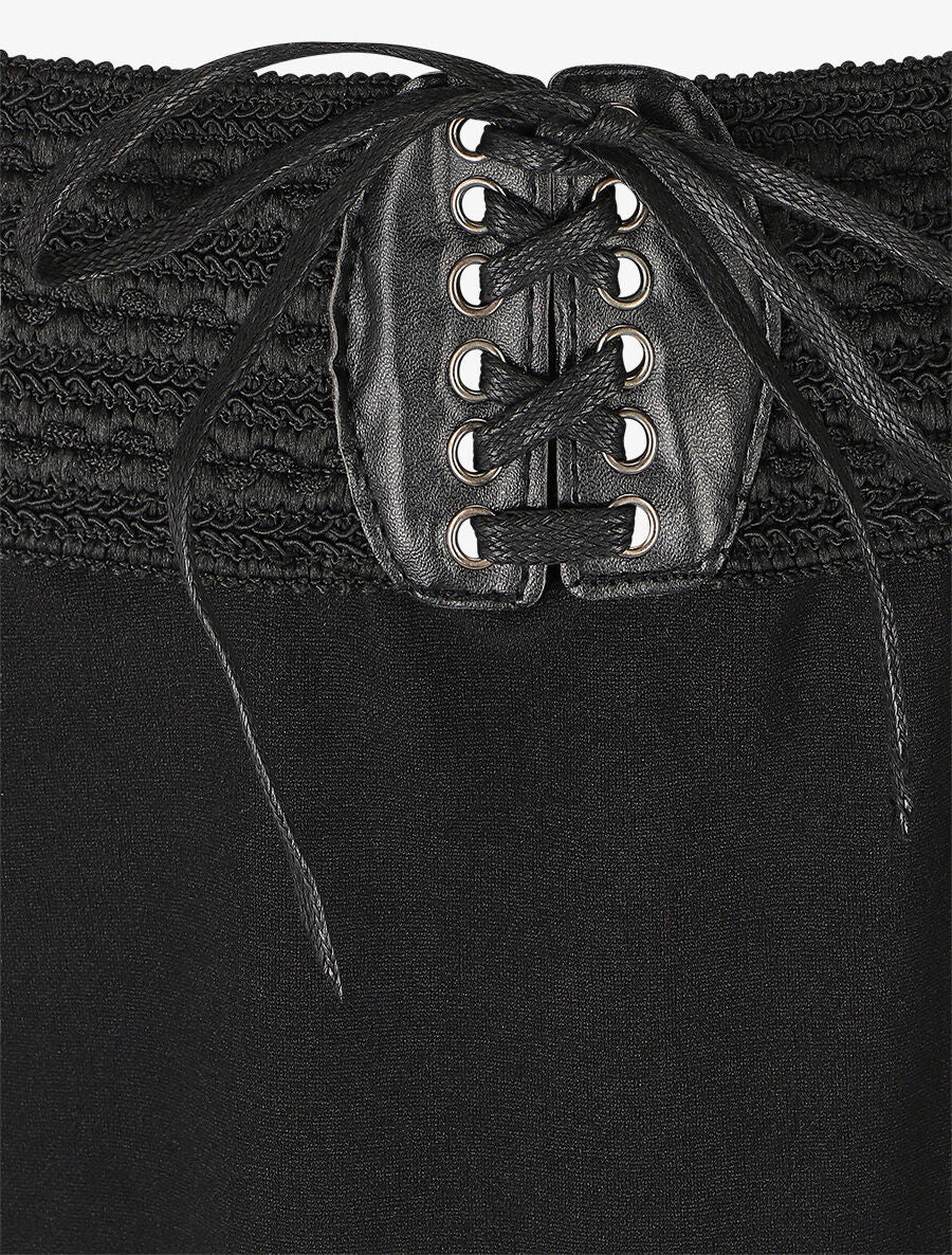 Jupe longue droite unie à taille élastiquée - Noir - 3