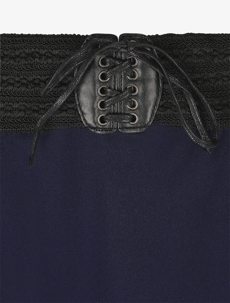 Jupe longue droite unie à taille élastiquée - Marine - 3