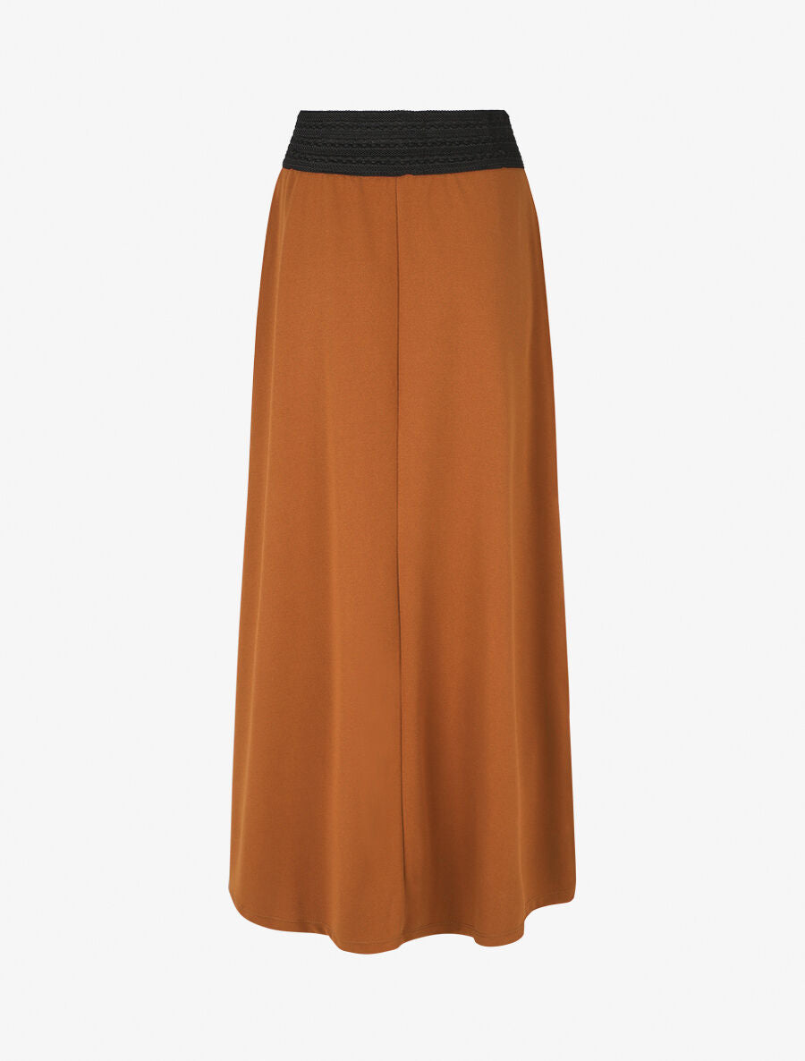 Jupe longue droite unie à taille élastiquée - Camel - 2