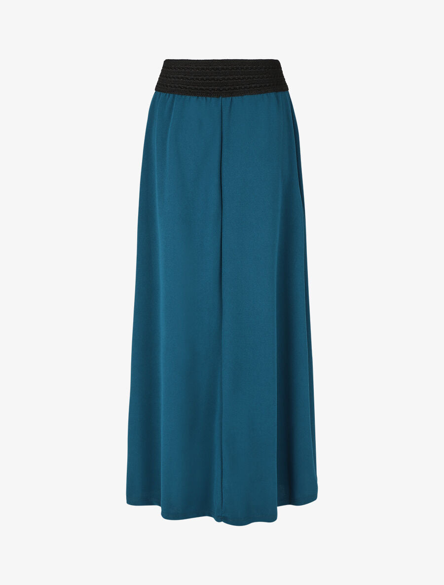 Jupe longue droite unie à taille élastiquée - Bleu canard - 2