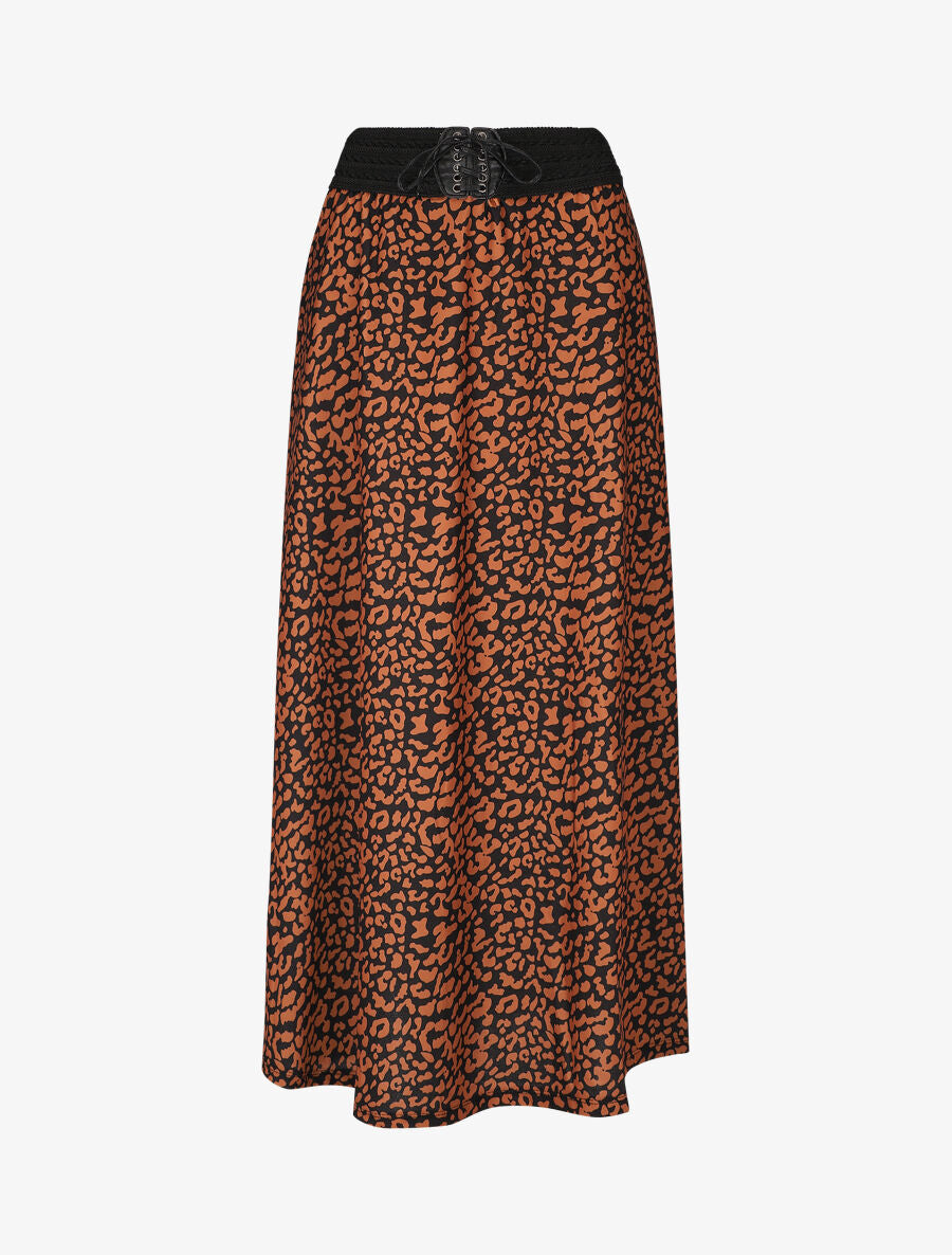 Jupe longue à imprimé graphique à taille haute - Camel - 4