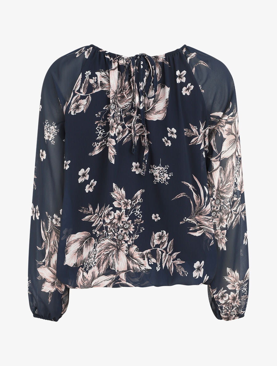 Blouse en voile à imprimé floral - Marine - 2