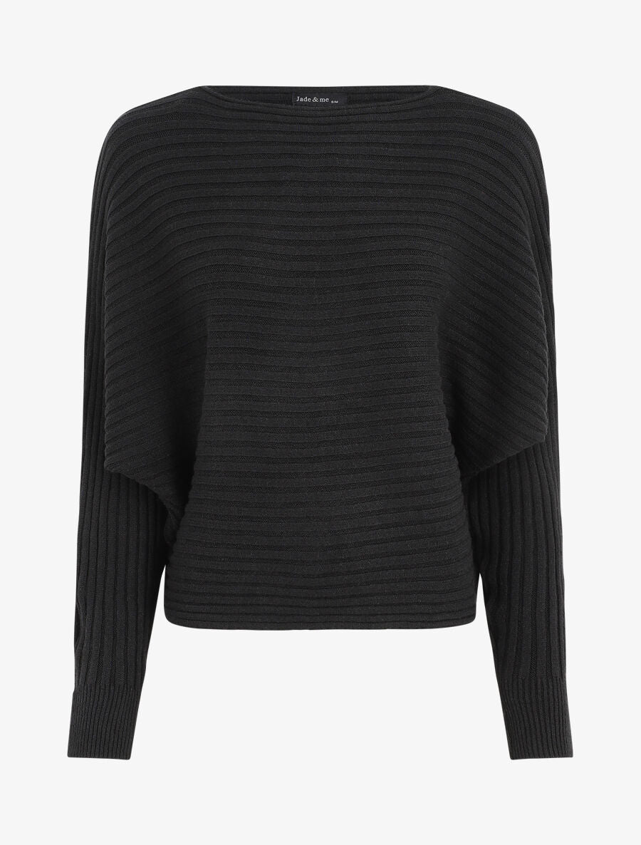 Pull uni oversize chauve-souris - Noir - 1