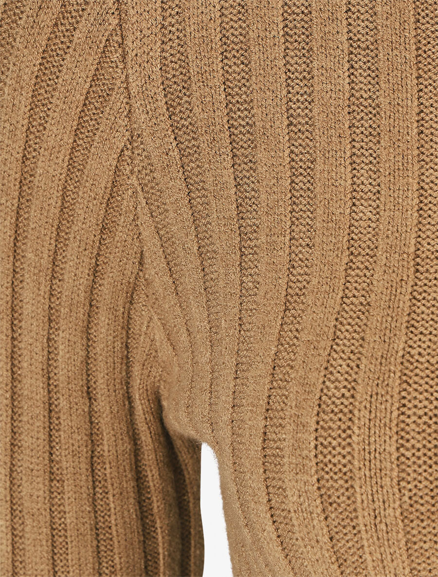 Pull côtelé ajusté à col montant - Camel - 3
