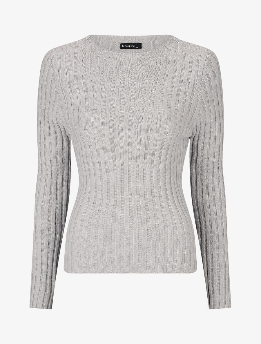 Pull côtelé ajusté à col montant - Gris clair - 5