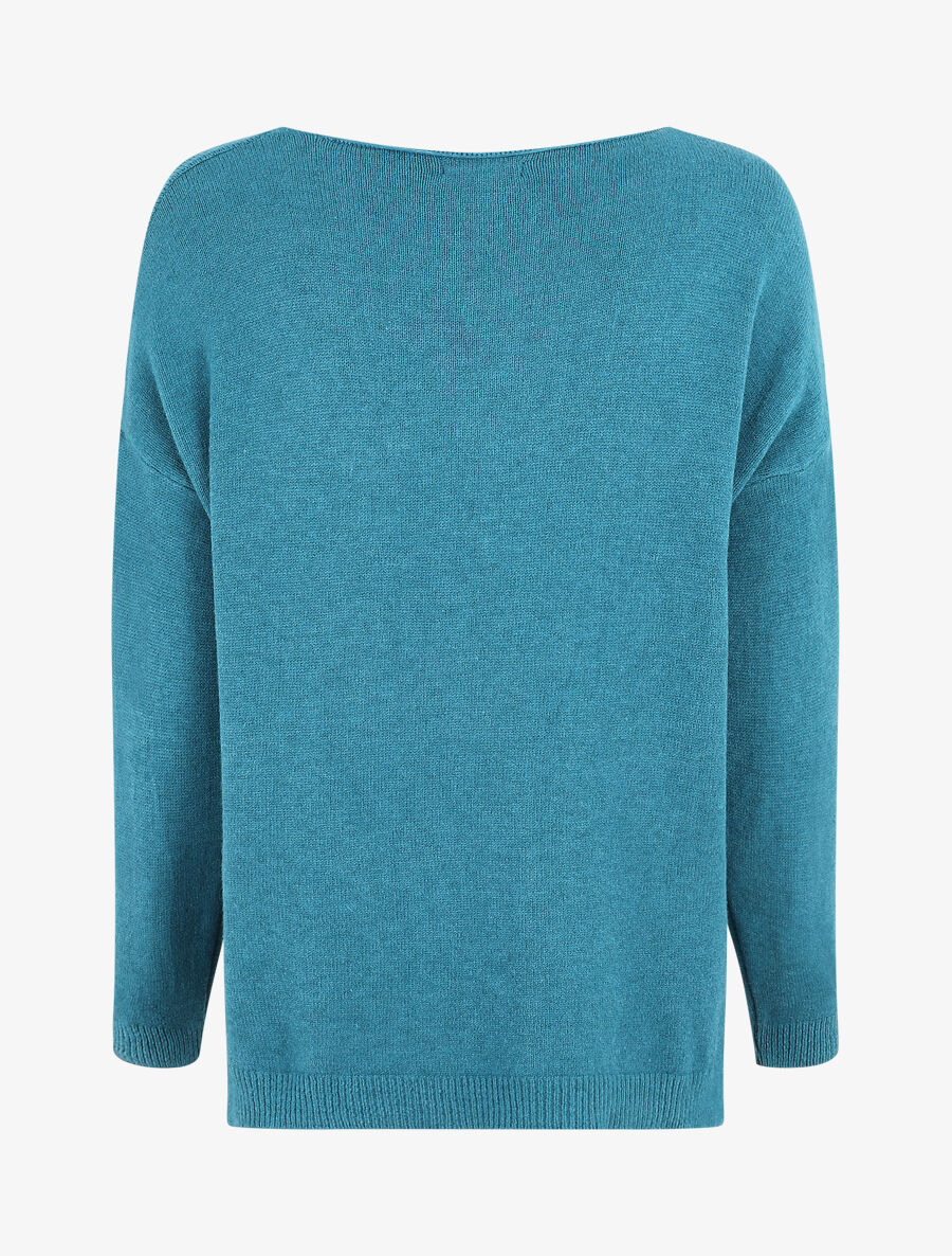 Pull ample uni col V - Bleu canard - 2
