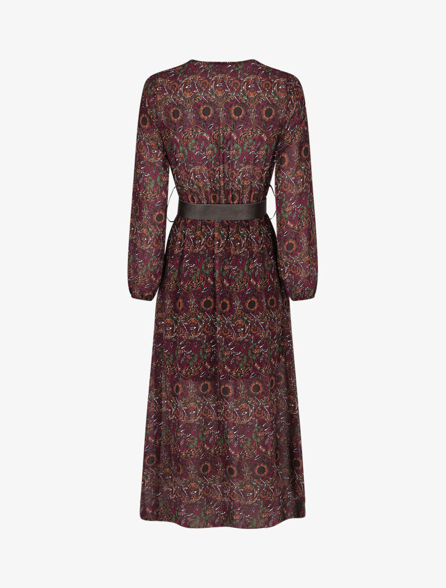 Robe longue empire imprimé fleurs baroques - Violet - 2