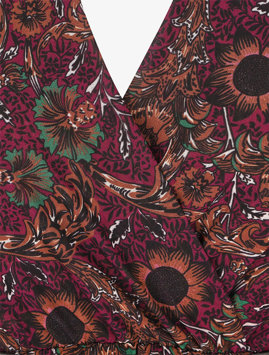 Robe longue empire imprimé fleurs baroques - Violet - 3