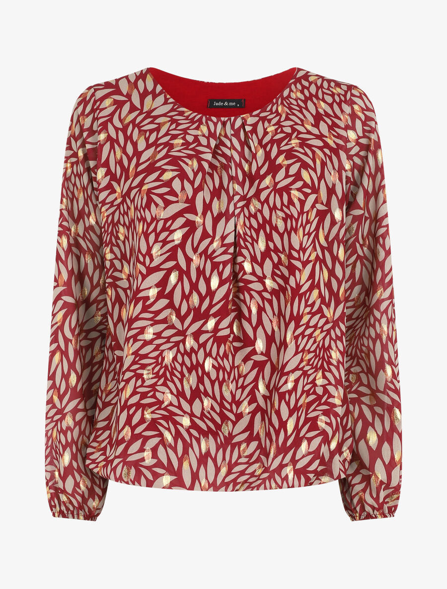 Blouse ample en voile imprimé feuilles irisées - Bordeaux - 4