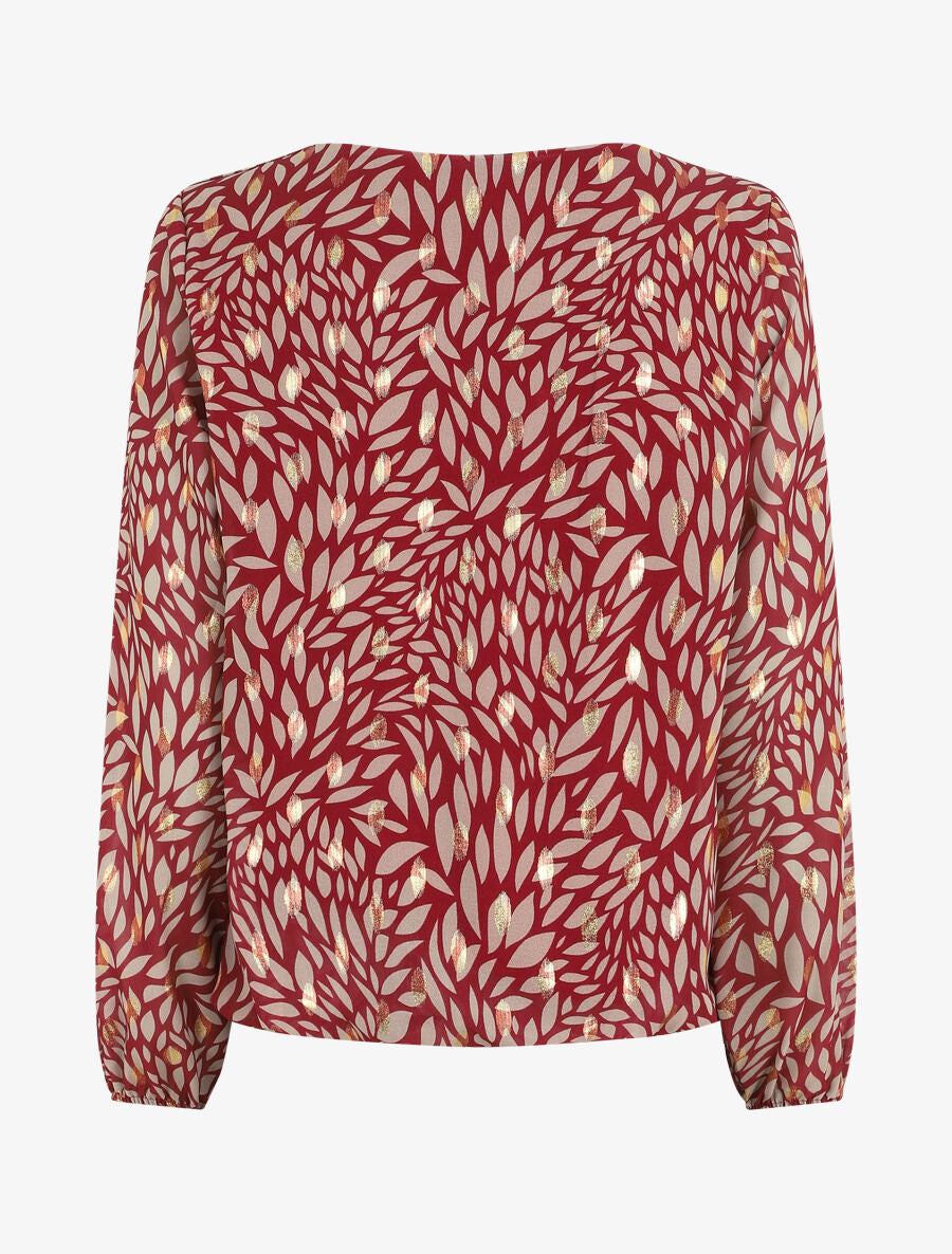 Blouse ample en voile imprimé feuilles irisées - Bordeaux - 2