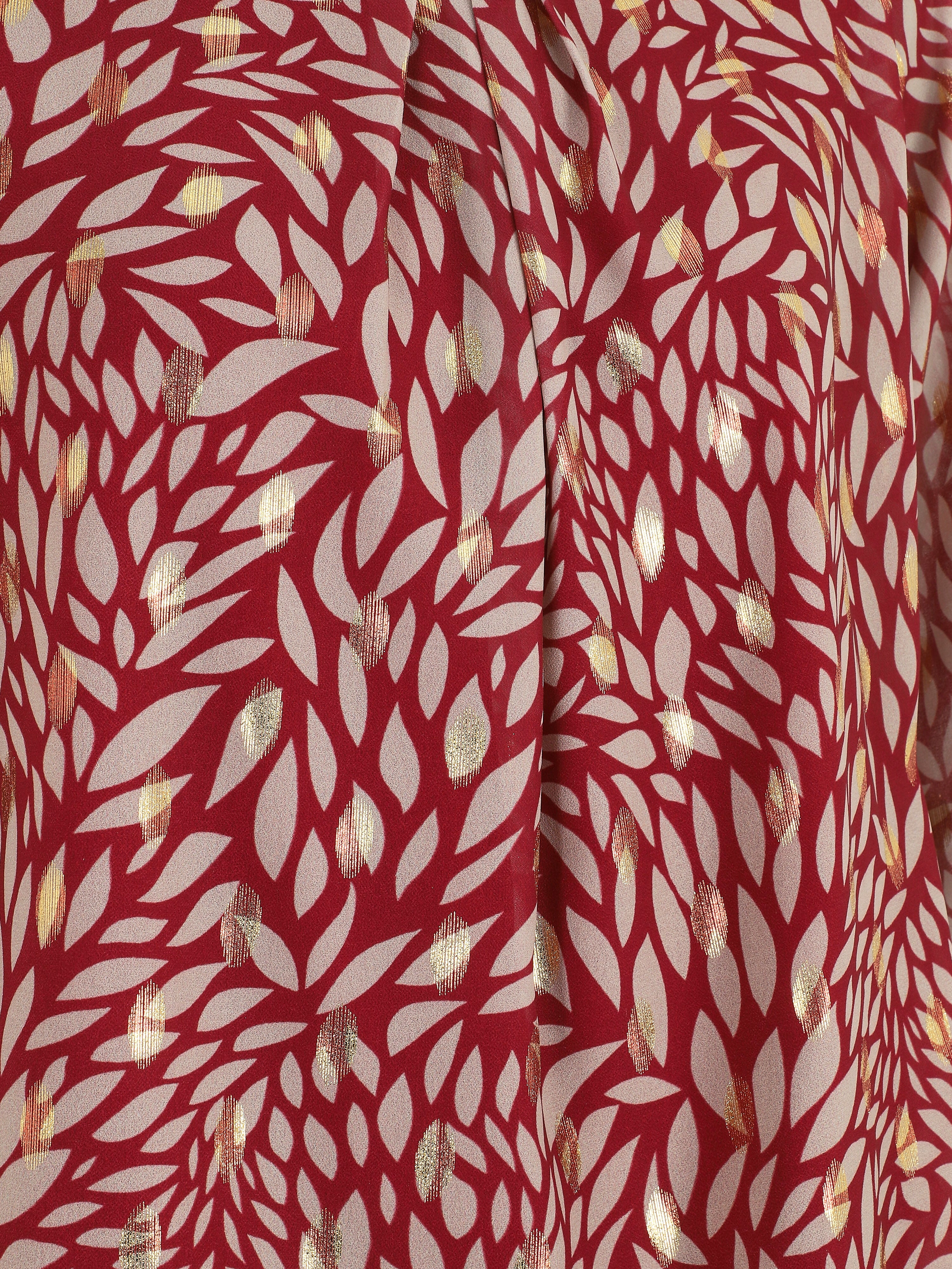 Blouse ample en voile imprimé feuilles irisées - Bordeaux - 3