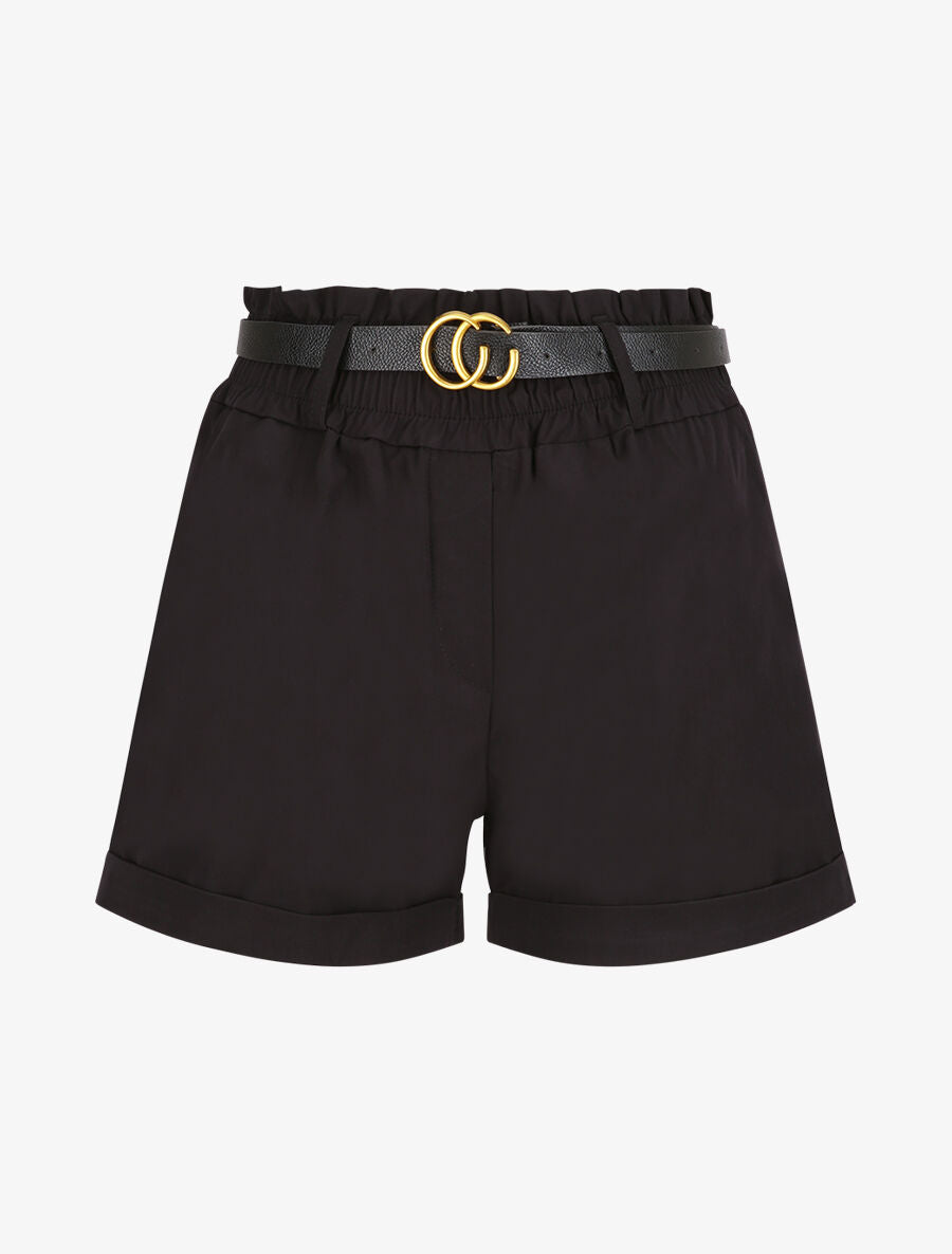 Short droit uni à taille haute élastiquée - Noir - 1
