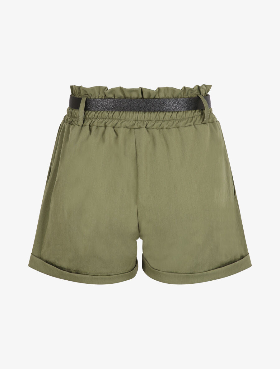 Short droit uni à taille haute élastiquée - Kaki - 2
