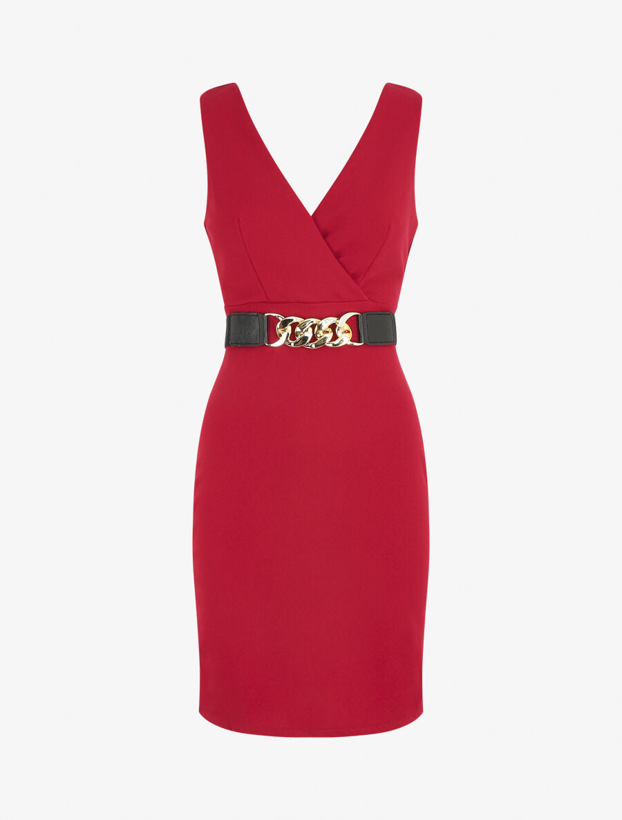 Robe courte ajustée sans manches - Framboise - 5
