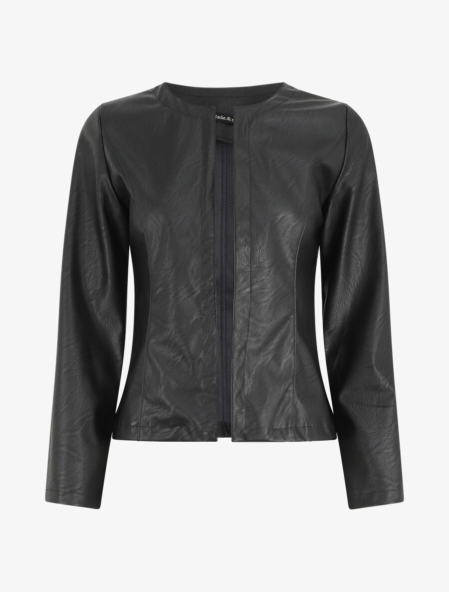 Veste ouverte en simili - Noir - 4