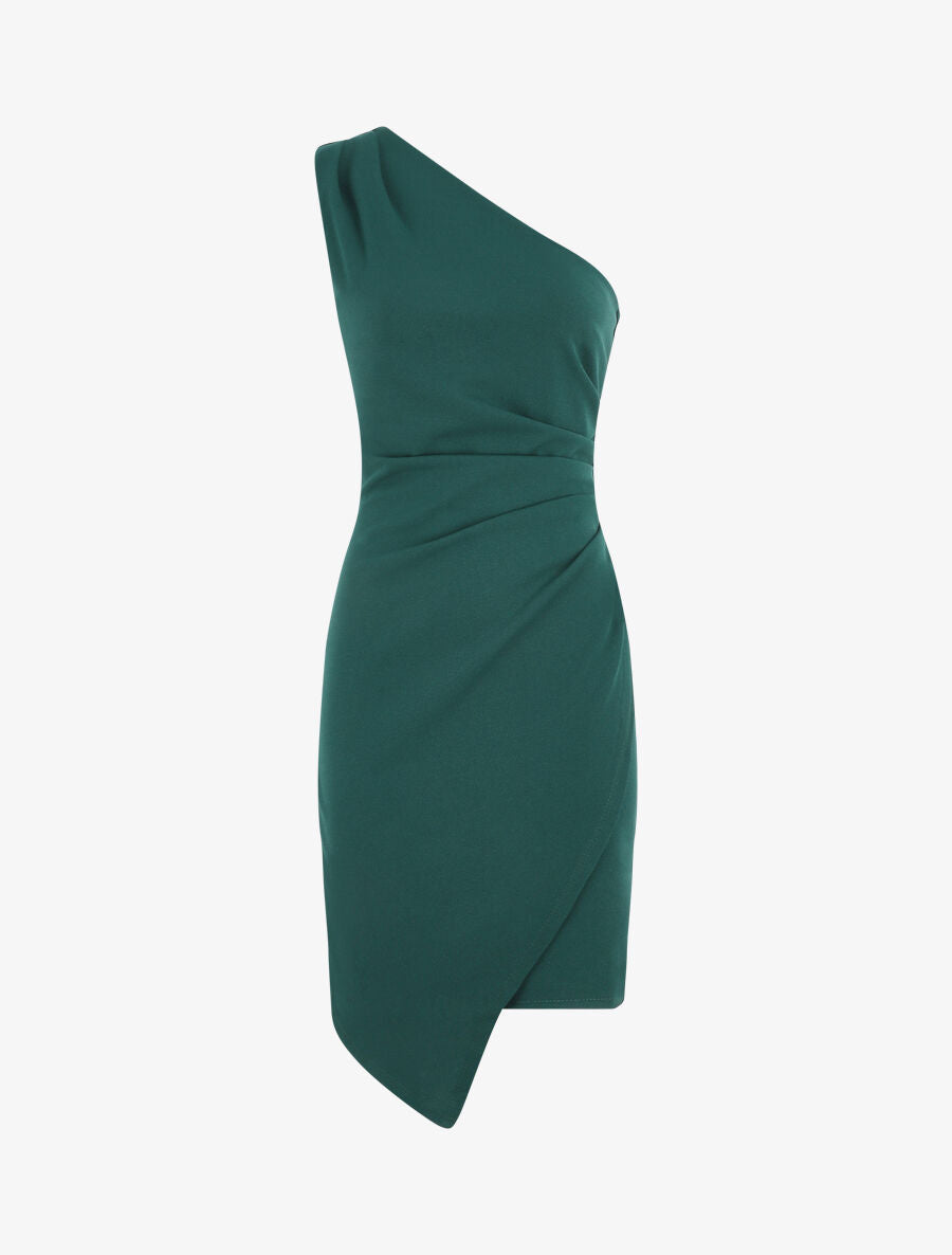 Robe à bretelles asymétriques effet drapé - Vert sapin - 5