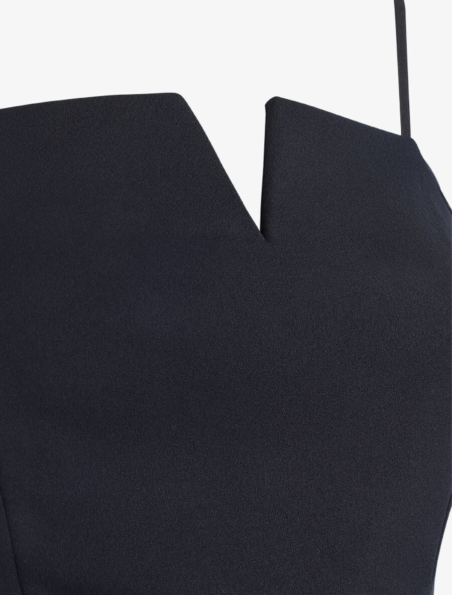 Robe ajustée effet drapé et fines bretelles - Marine - 3