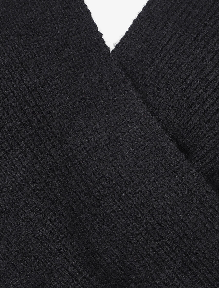 Pull uni col cache-coeur et bas asymétrique - Noir - 3