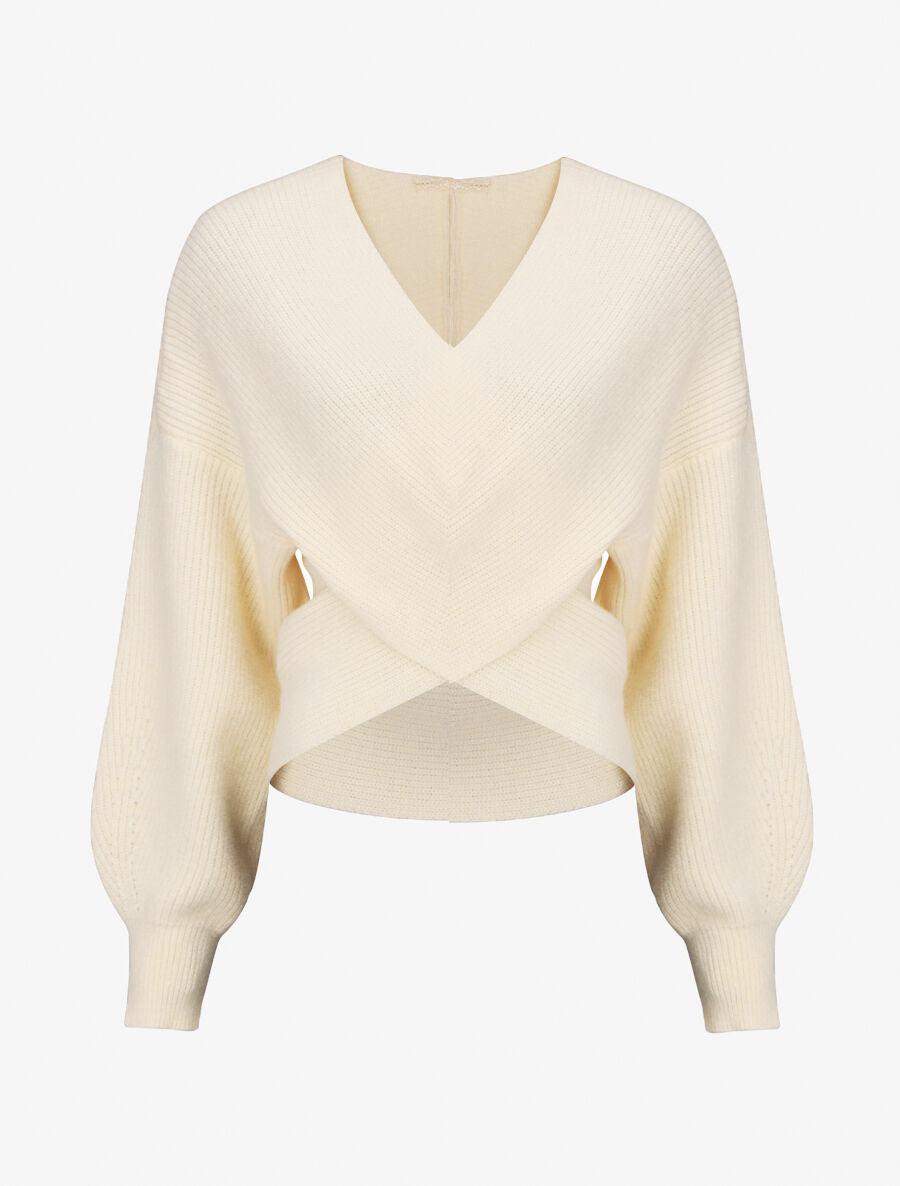 Pull uni col cache-coeur et bas asymétrique - Beige - 1