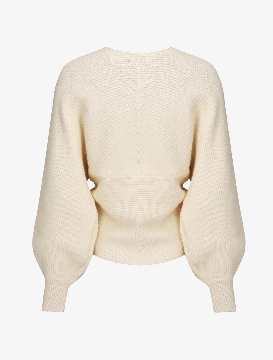 Pull uni col cache-coeur et bas asymétrique - Beige - 2