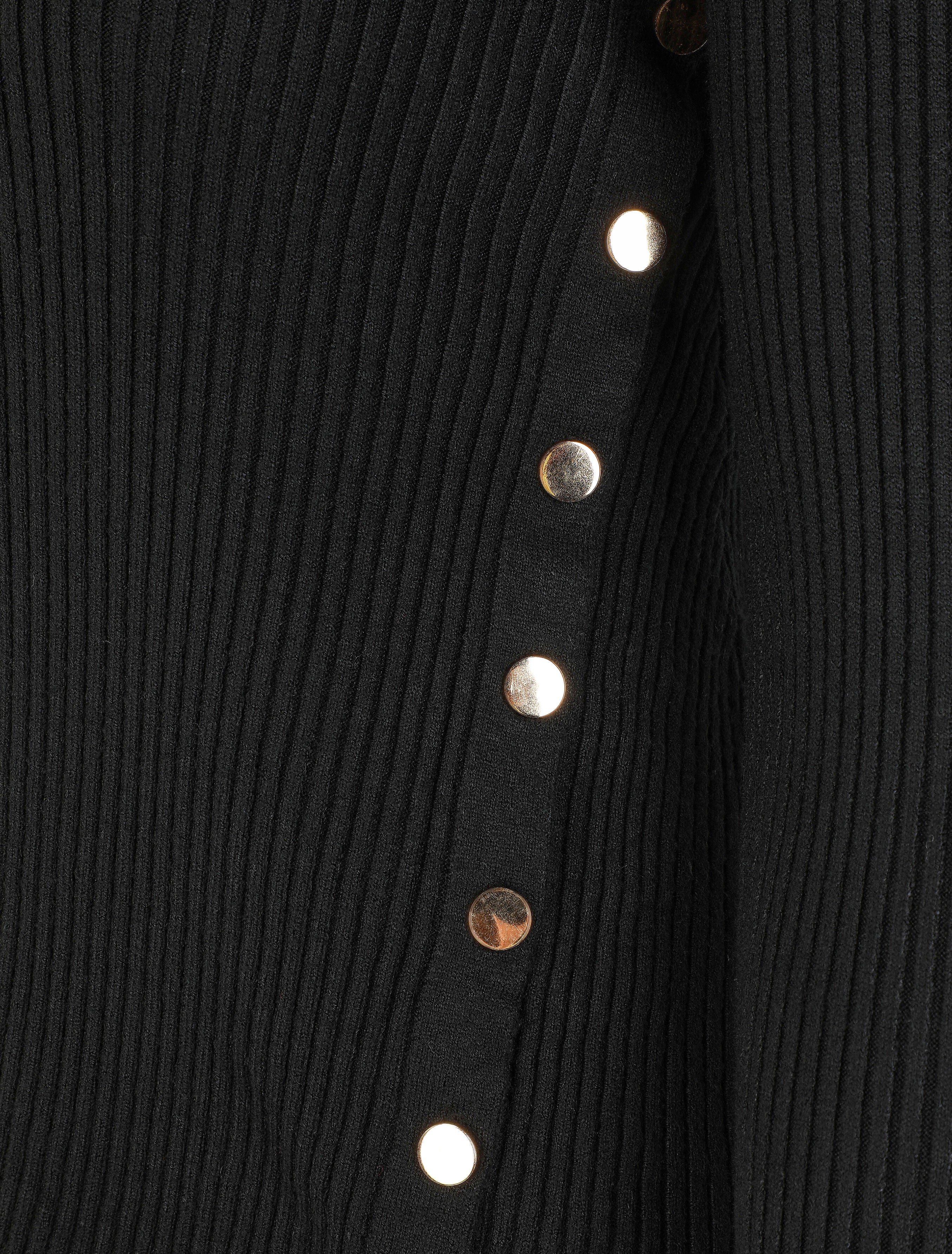 Pull uni côtelé à boutons dorés - Noir - 3