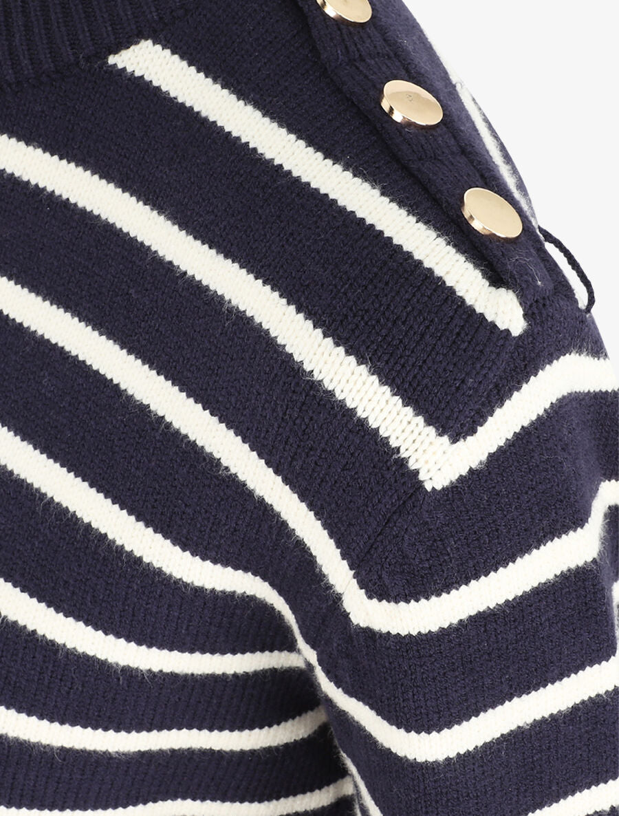 Pull marinière à boutons - Marine - 3