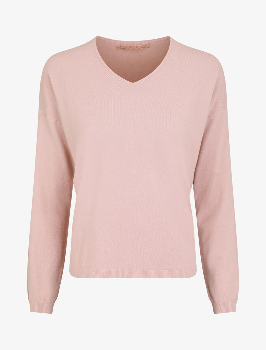 Pull fin uni à col V - Rose - 5
