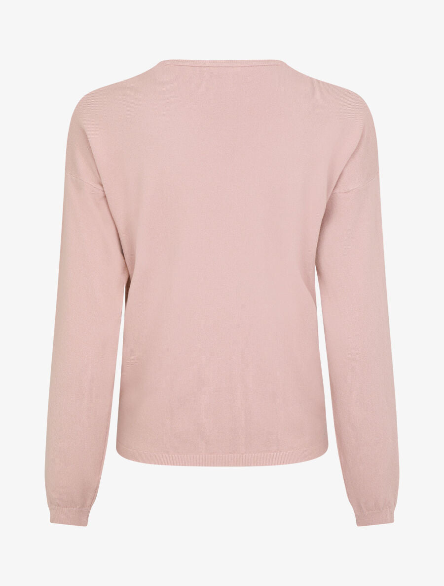 Pull fin uni à col V - Rose - 2