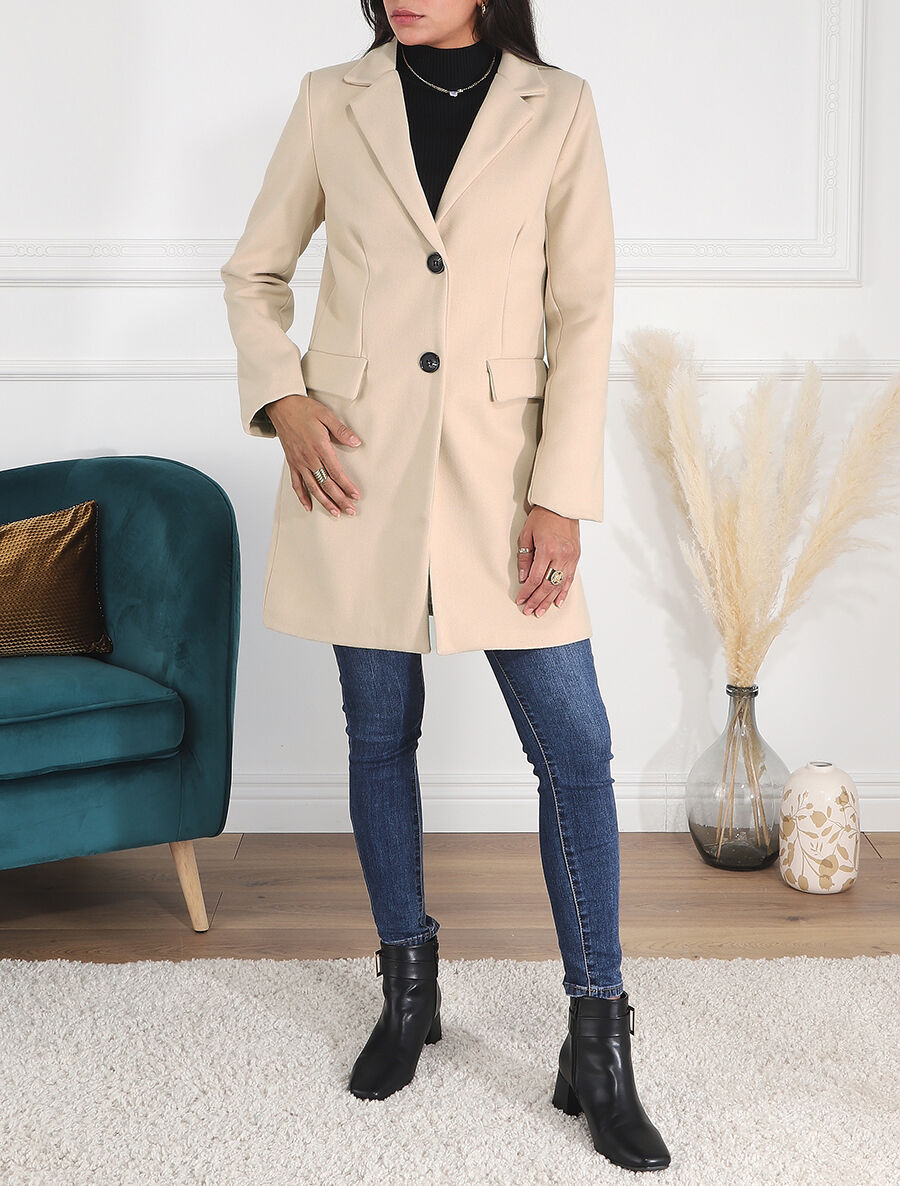 Manteau long croisé boutonné - Beige - 4