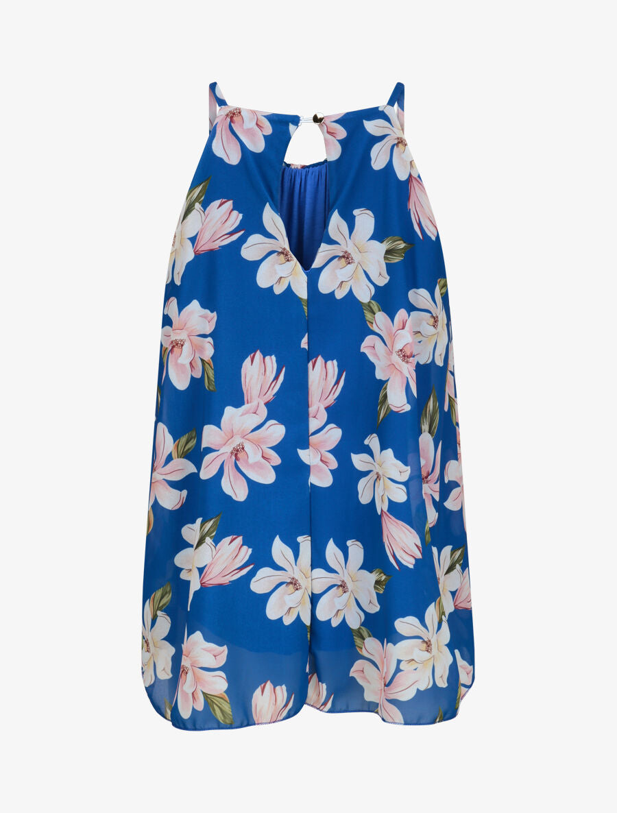 Top à col américain imprimé pivoines - Bleu - 2