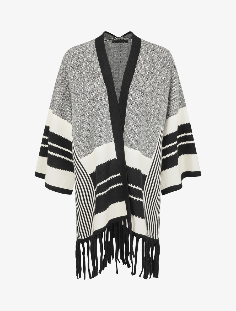 Poncho à imprimé graphique et franges - Noir - 2
