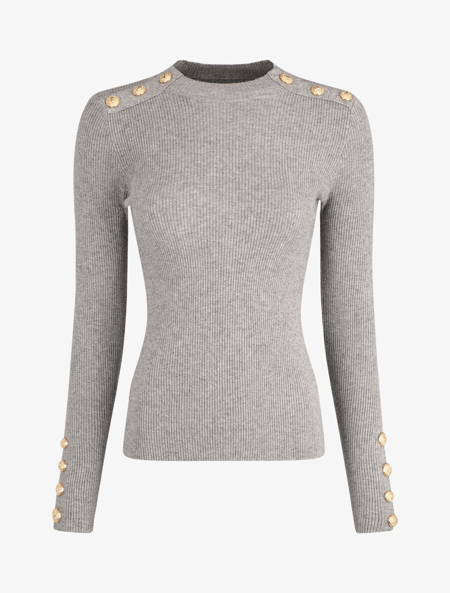 Pull ajusté à col montant boutonné - Gris - 1