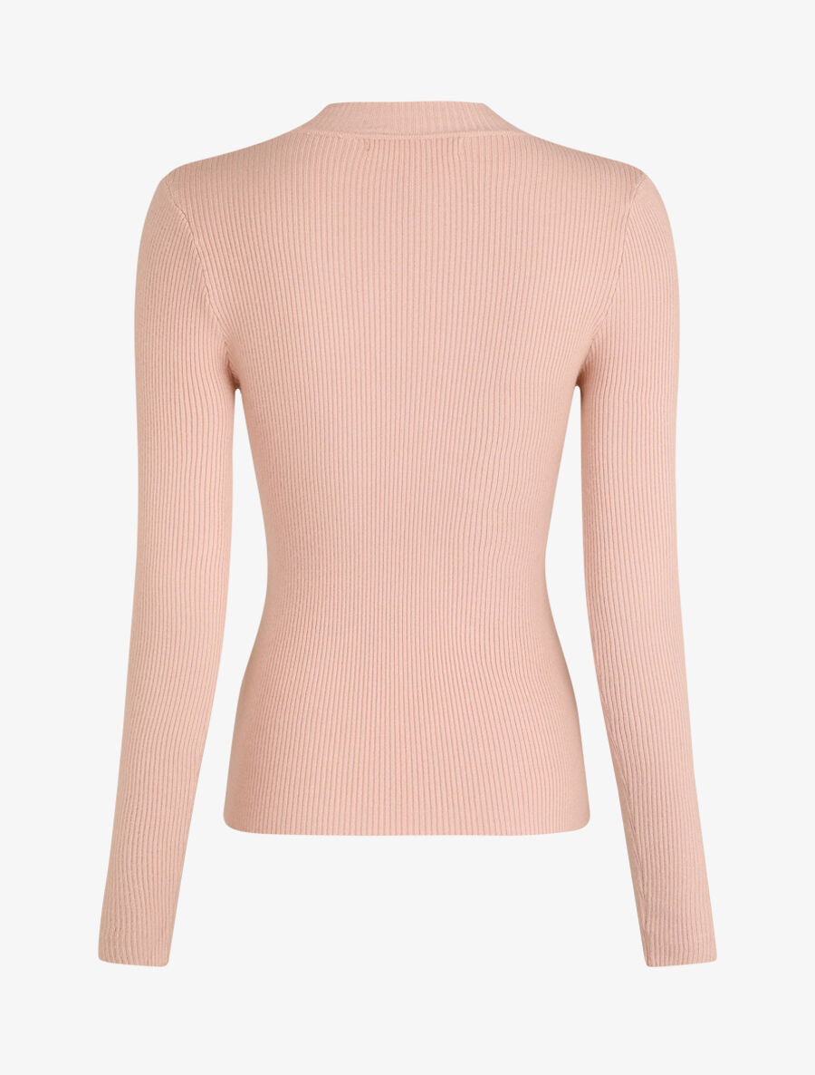Pull ajusté à col montant boutonné - Rose poudré - 2