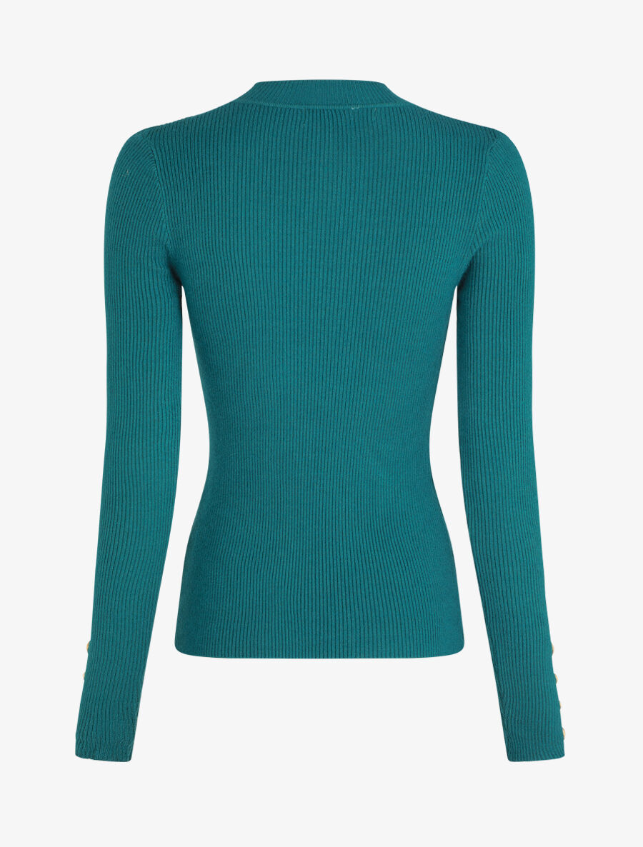 Pull ajusté à col montant boutonné - Bleu canard - 2