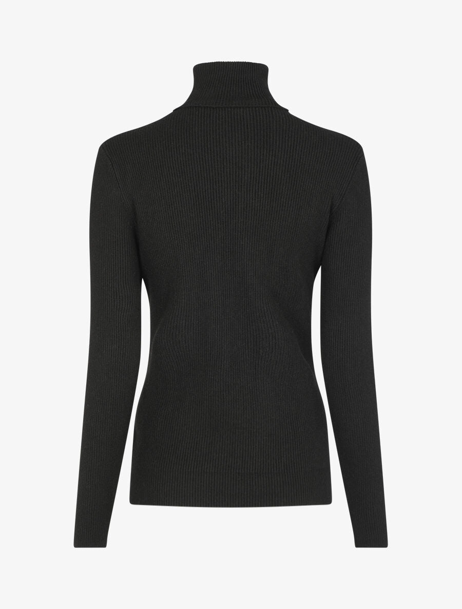 Pull uni à col roulé et motif torsade - Noir - 2