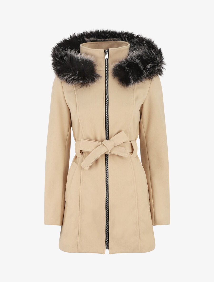 Manteau ajusté à capuche amovible - Beige clair - 1