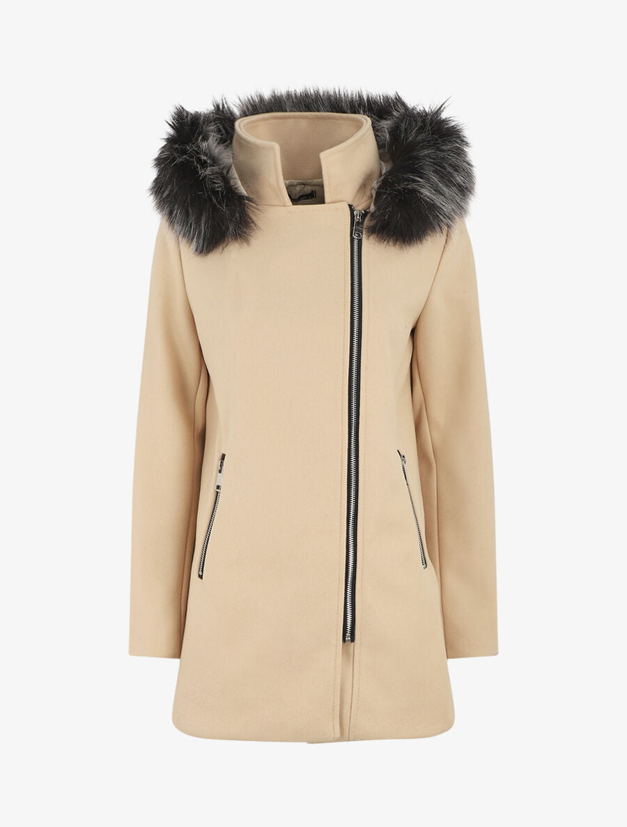 Manteau droit à capuche amovible - Beige clair - 1