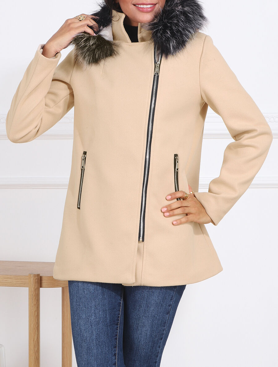 Manteau droit à capuche amovible - Beige clair - 4