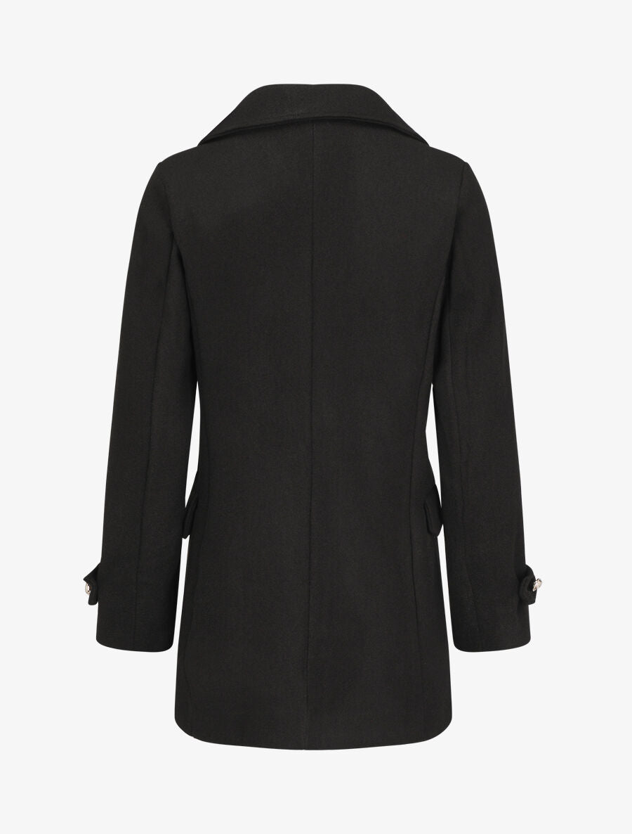 Manteau mi-long boutonné à col cranté - Noir - 2