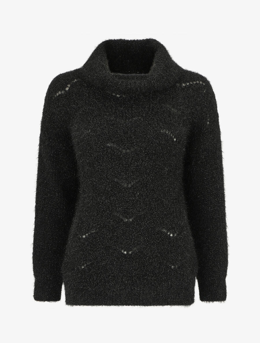 Pull duveteux à col roulé - Noir - 4