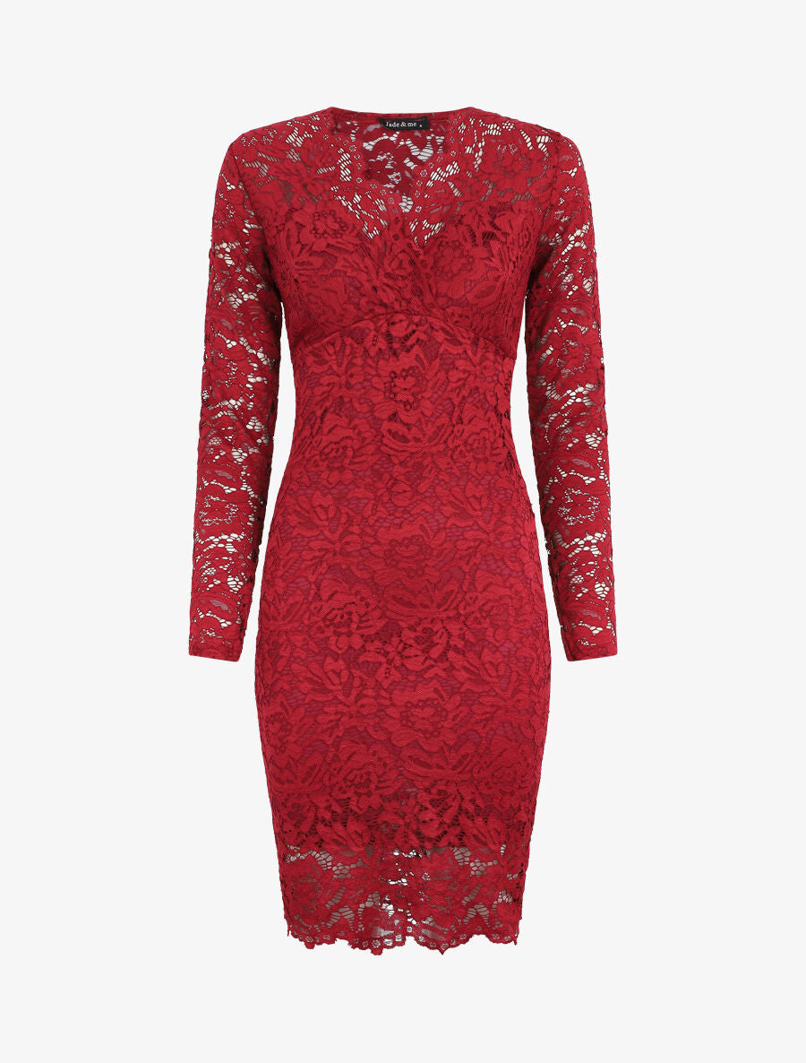 Robe moulante en dentelle - Bordeaux - 5