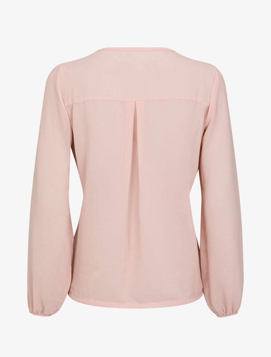 Blouse en voile unie à col brodé - Rose - 2