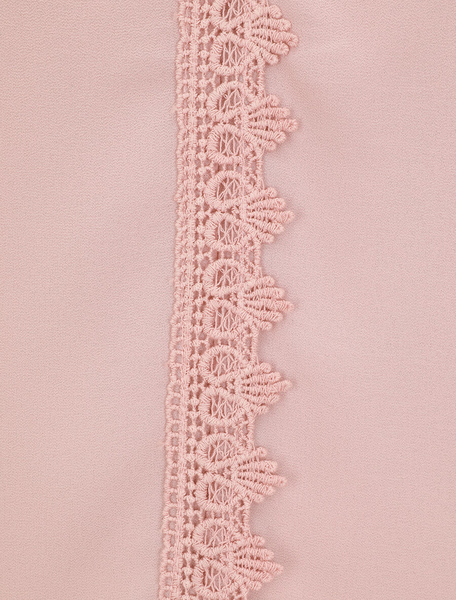 Blouse en voile unie à col brodé - Rose - 3