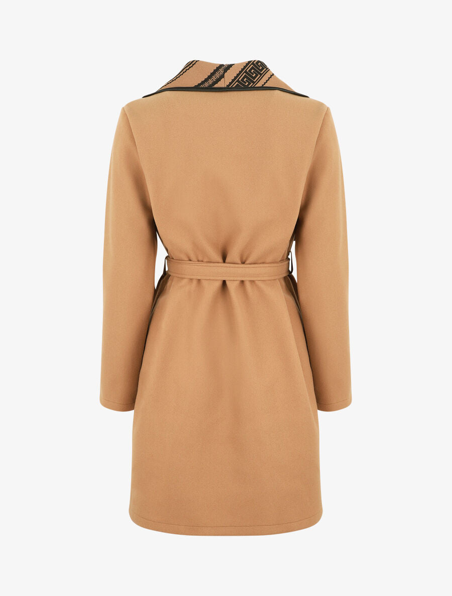 Manteau ceinturé à imprimé grec - Camel - 2