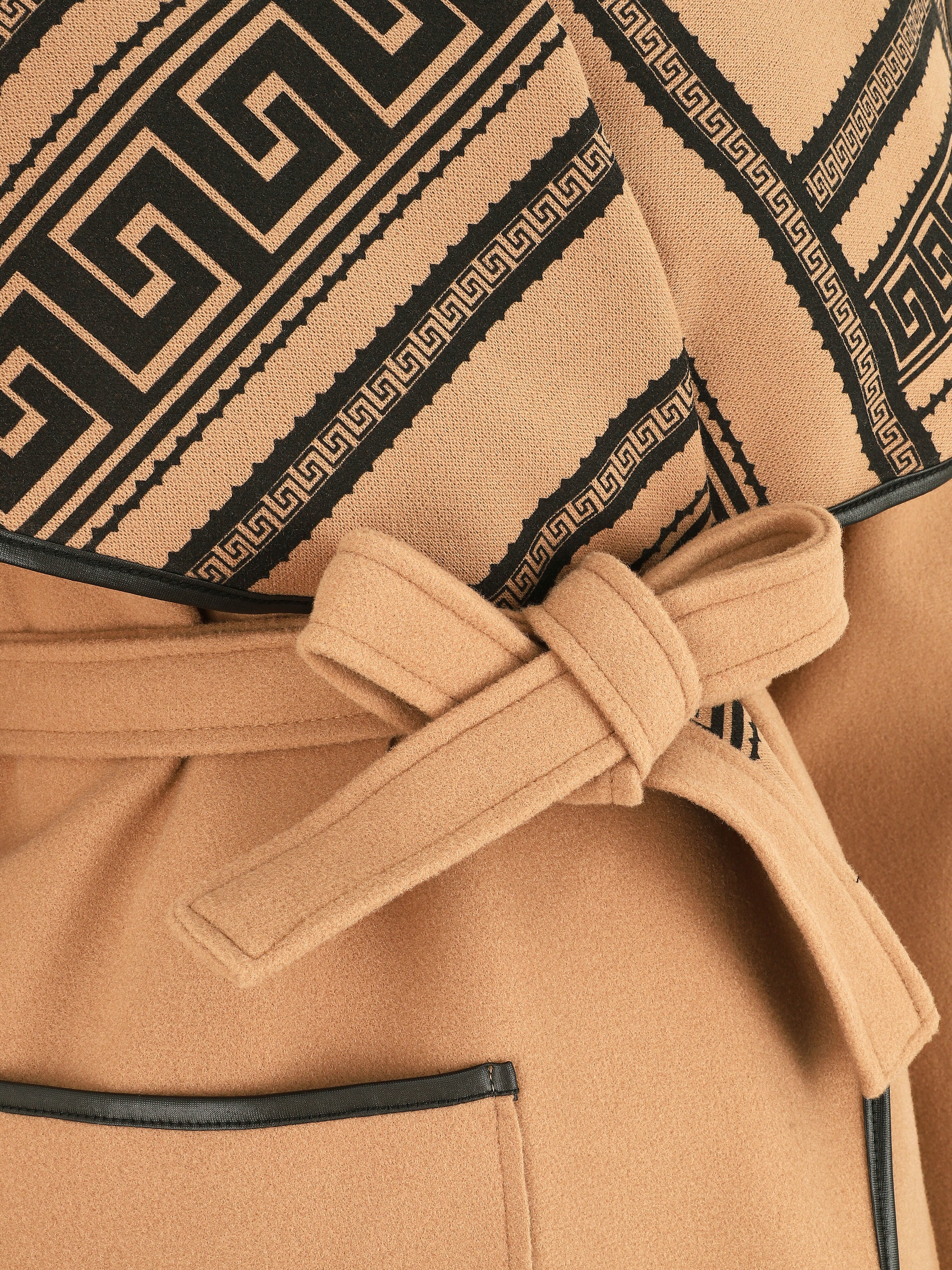 Manteau ceinturé à imprimé grec - Camel - 3