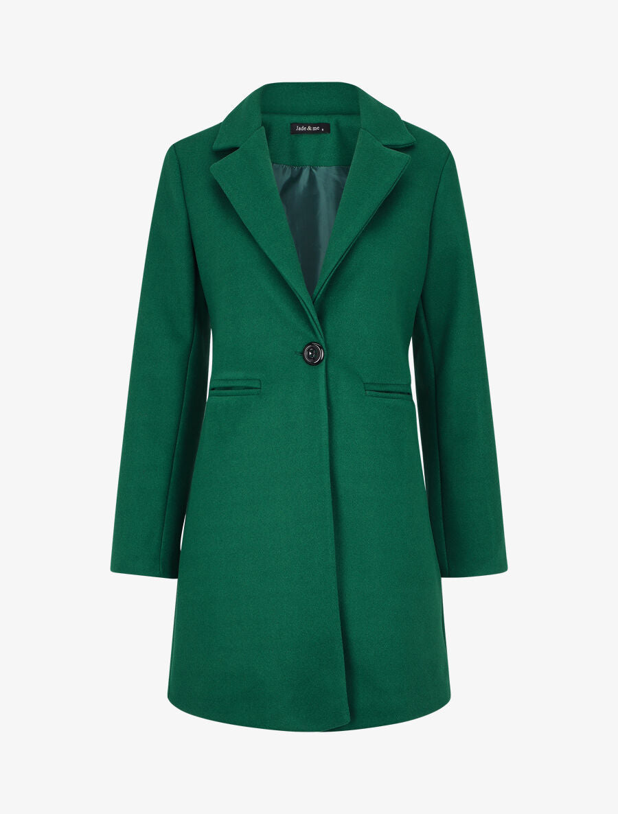 Manteau mi-long uni en laine mélangée - Vert - 5