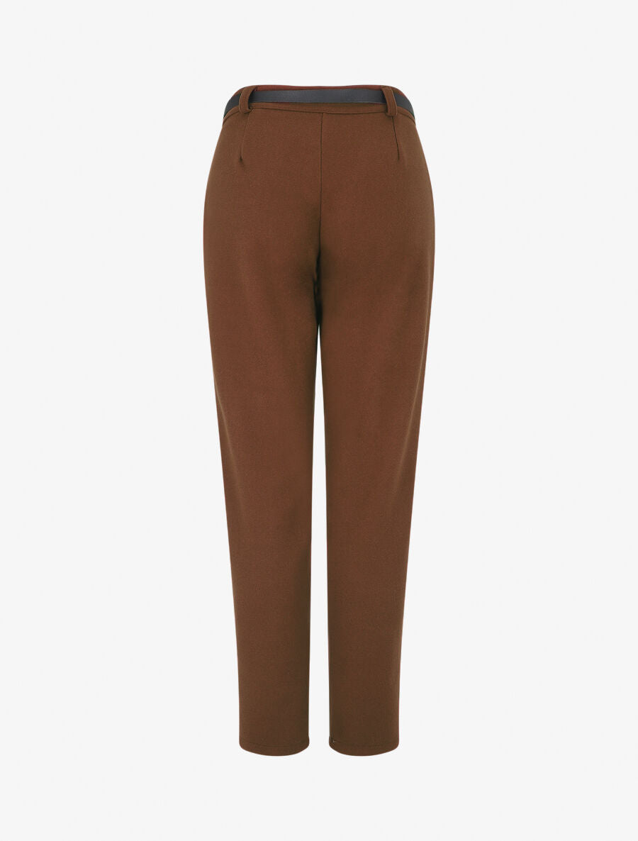 Pantalon épais uni coupe droite - Marron - 2