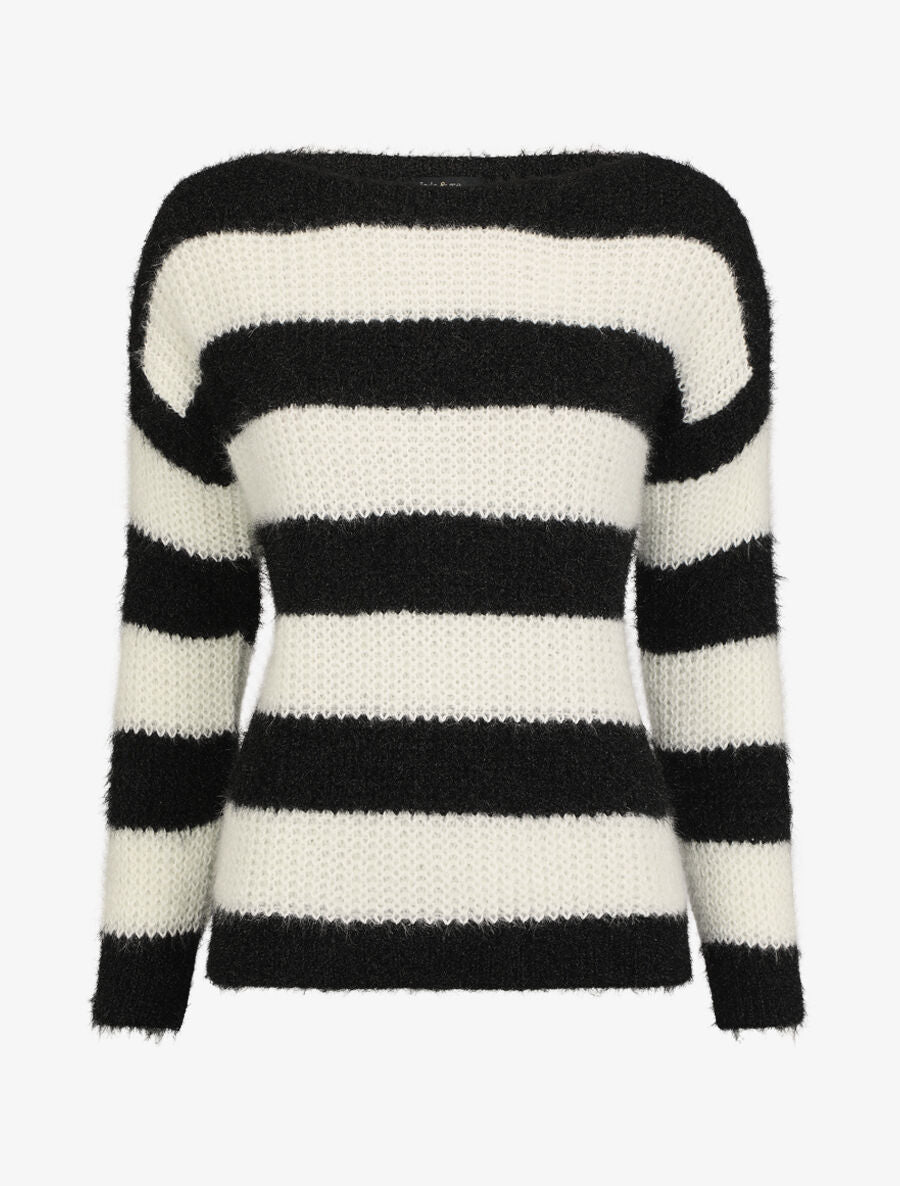 Pull en maille à rayures - Noir - 3